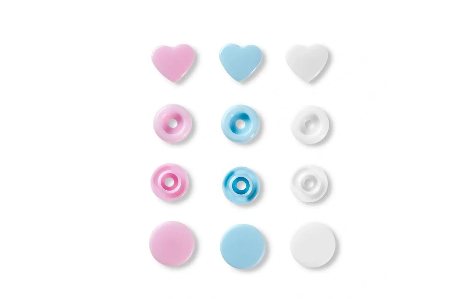 Druckknöpfe Color Snaps Herz, Pastell, 12.4 mm, 30 StückNähfreie Druckknöpfe