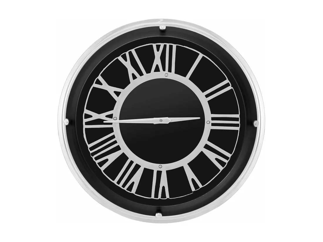 Horloge murale silencieuse de 45 cm, horloge ronde pour chambre bureau salon, noir+argent