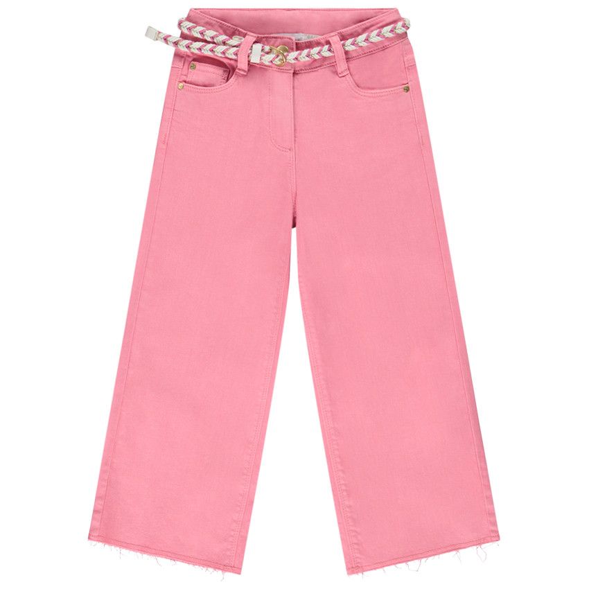 Pantalon large uni en denim avec ceinture tressée pour fille - Multicolore