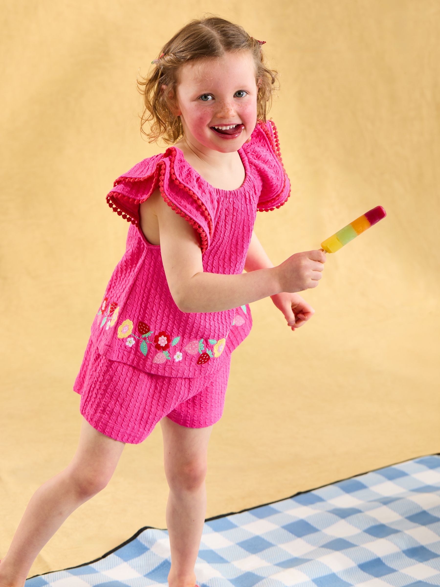 JoJo Maman Bébé Embroidered Frill Sleeve T-Shirt & Shorts Set 2 Piece