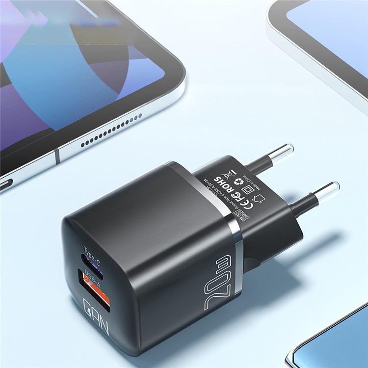 (20W) USB A / USB C GaN Ladegerät Fast Charge Netzteil - Schwarz