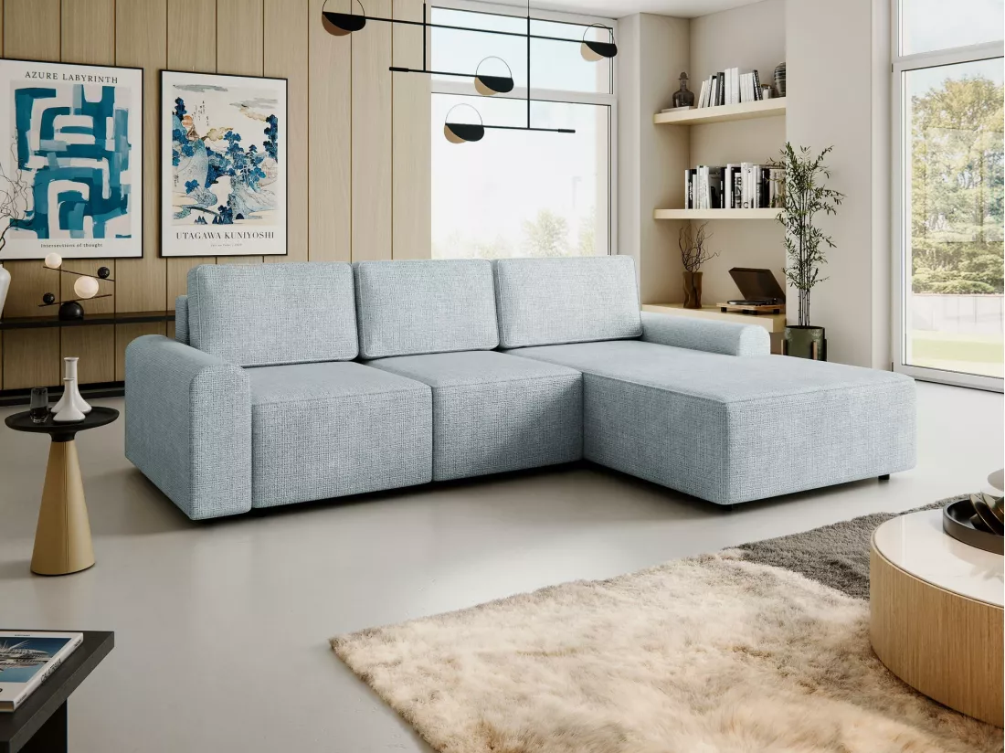 Canapé d'angle Stonecrest 105, Gris, Fonction de couchage, Boîte de literie, 258x168x85cm