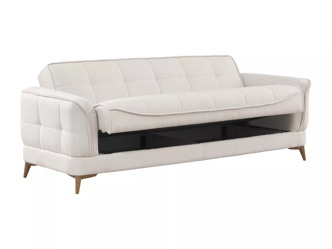 Canapé 3 places convertible clic-clac en tissu beige PODIDA
