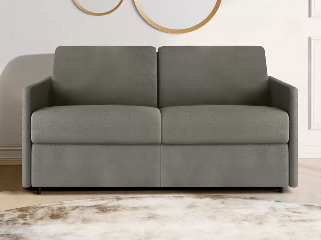 Canapé 2 places convertible express en tissu gris clair - Couchage 120 cm - Matelas 22 cm CALIFE