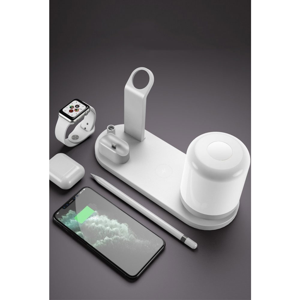5in1 Qi Wireless Tisch Ständer Dockingstation für iPhone / AirPods / Apple Watch / Apple Pencil   Nachtlicht - Schwarz