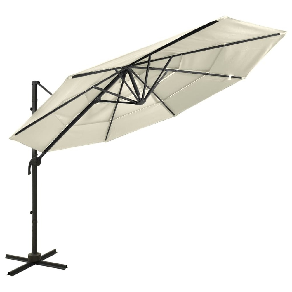 Parasol à 4 niveaux avec mât en aluminium 3 x 3 m sable