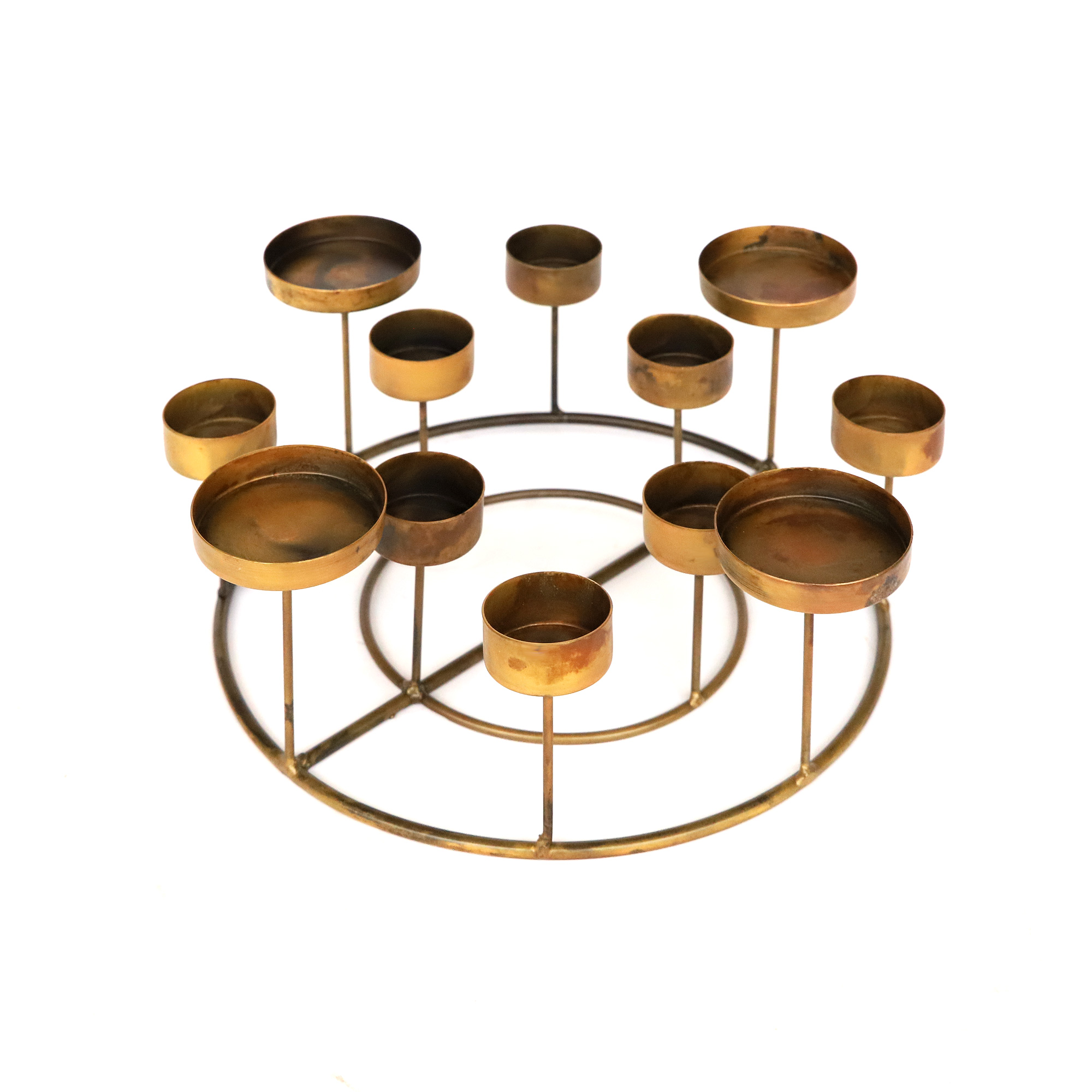 Teelichthalter für 12 Lichter, antik gold, Ø 32 cm, H 12 cm von fischer's lagerhaus