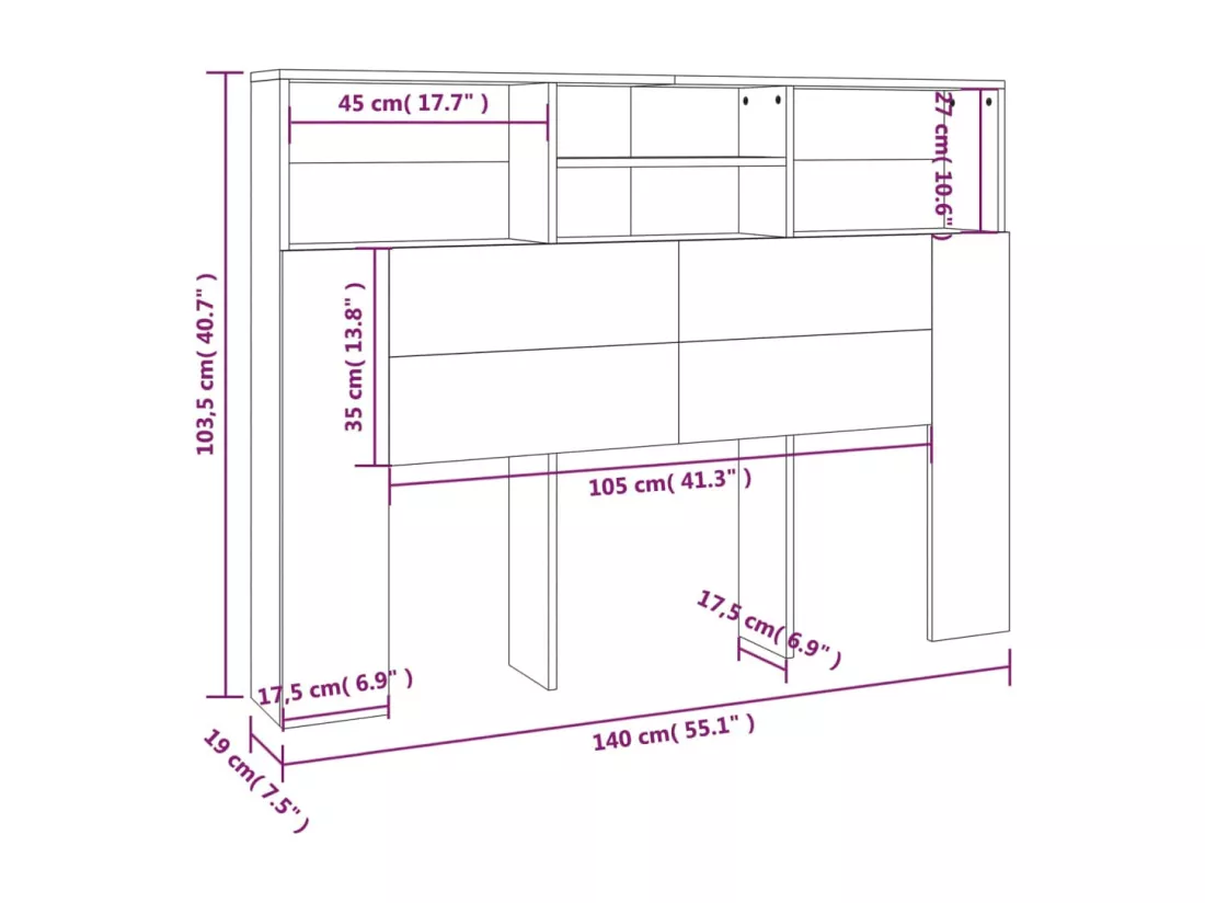 Armoire de tête de lit Chêne fumé 140x19x103,5 cm