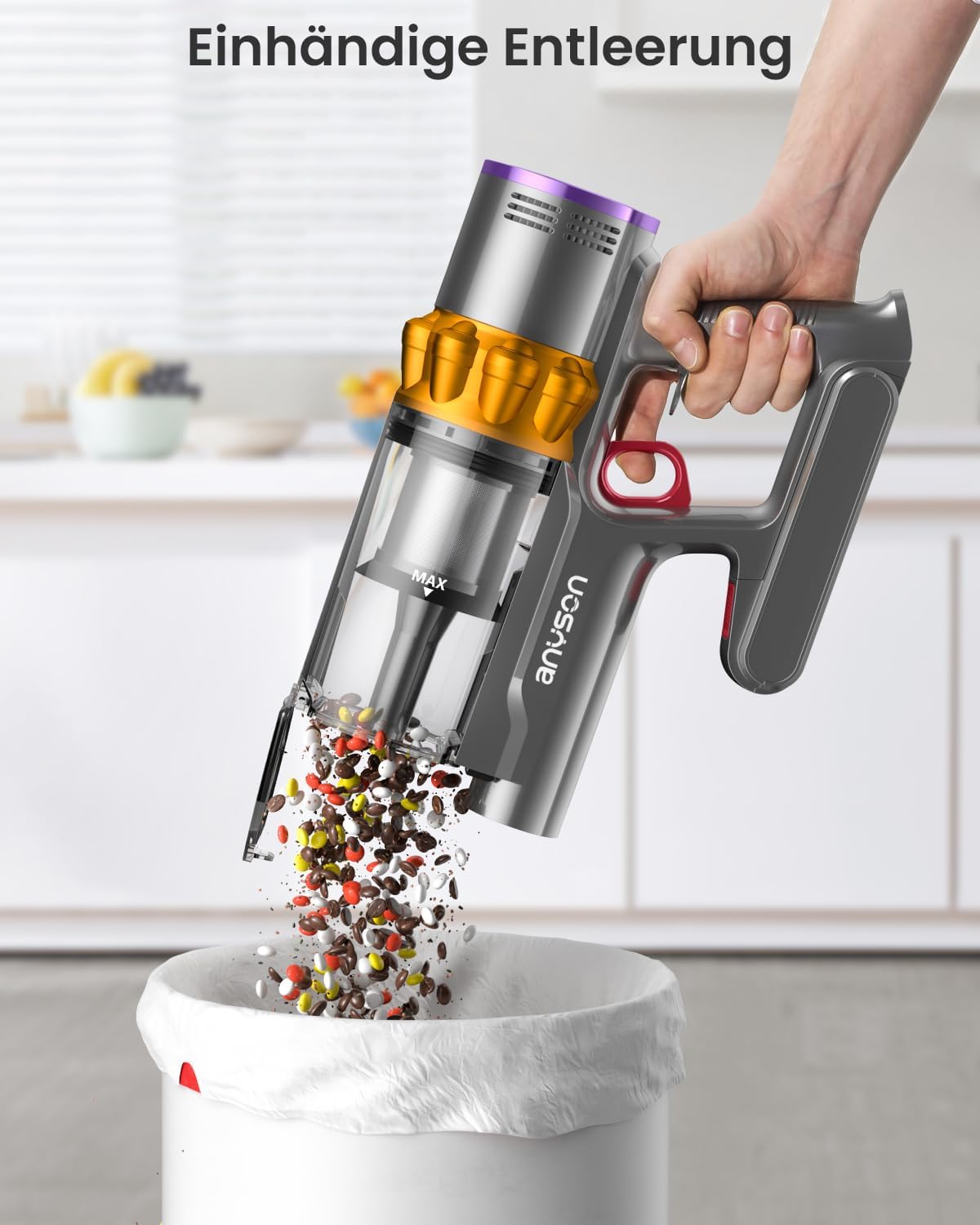 45000Pa/550W/70Min Staubsauger Kabellos, 1.6L Akku Staubsauger Super Leise, Akkustaubsauger Selbstladender mit LED Display/Anti-Tangle-Bürste, Stabstaubsauger für Hartböden Teppiche Tierhaare