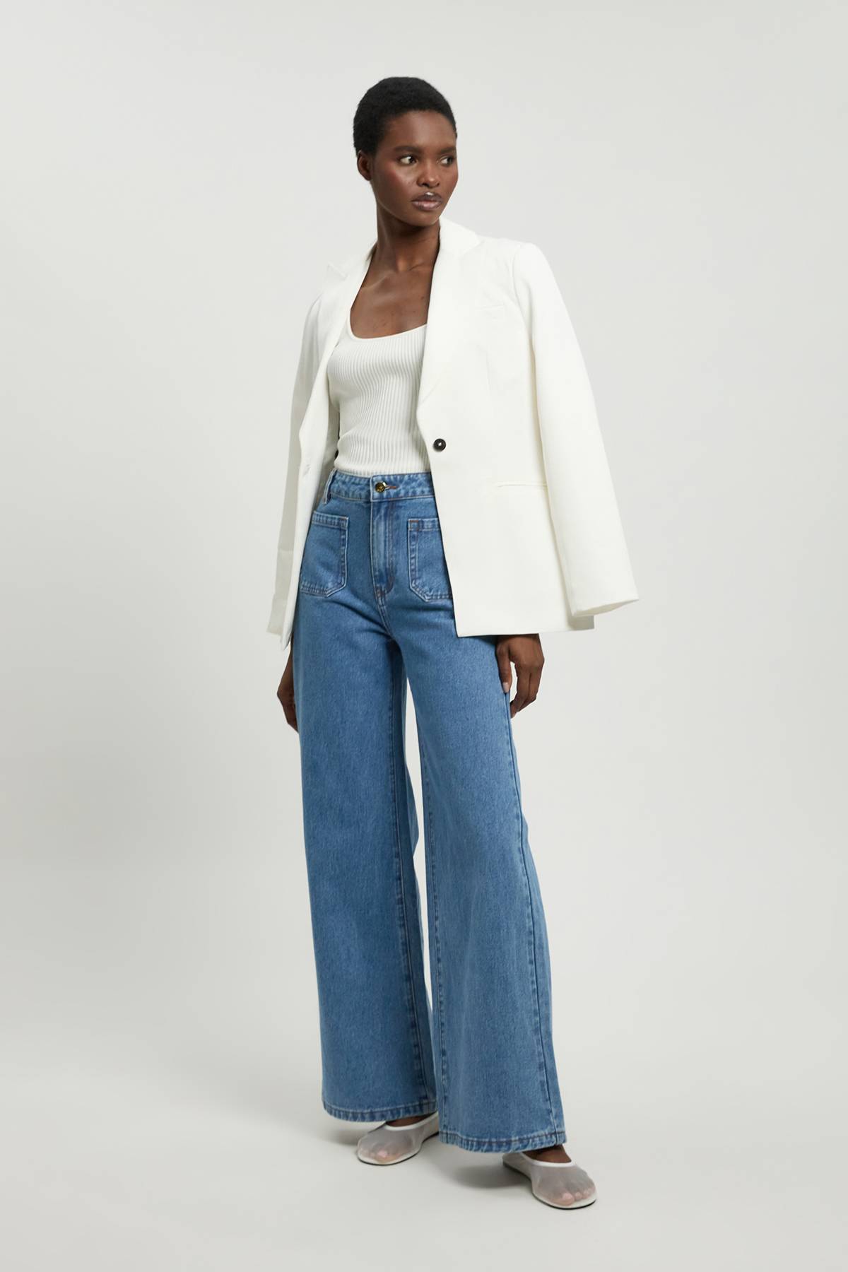 KarenMillen Jean Droit Petite En Denim Avec Poches Plaquées
