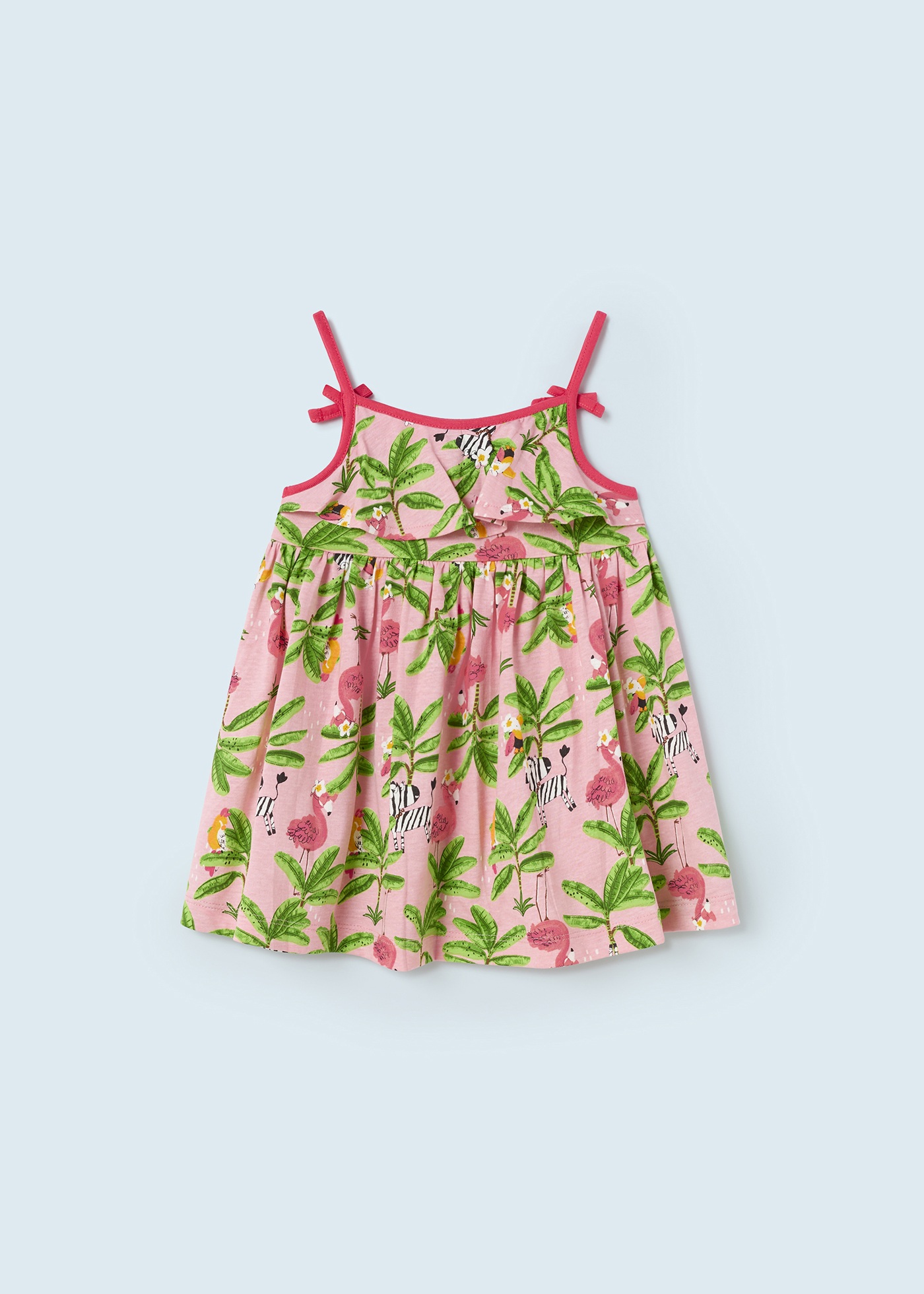 Vestido com estampa tropical feito de algodão sustentável para bebê