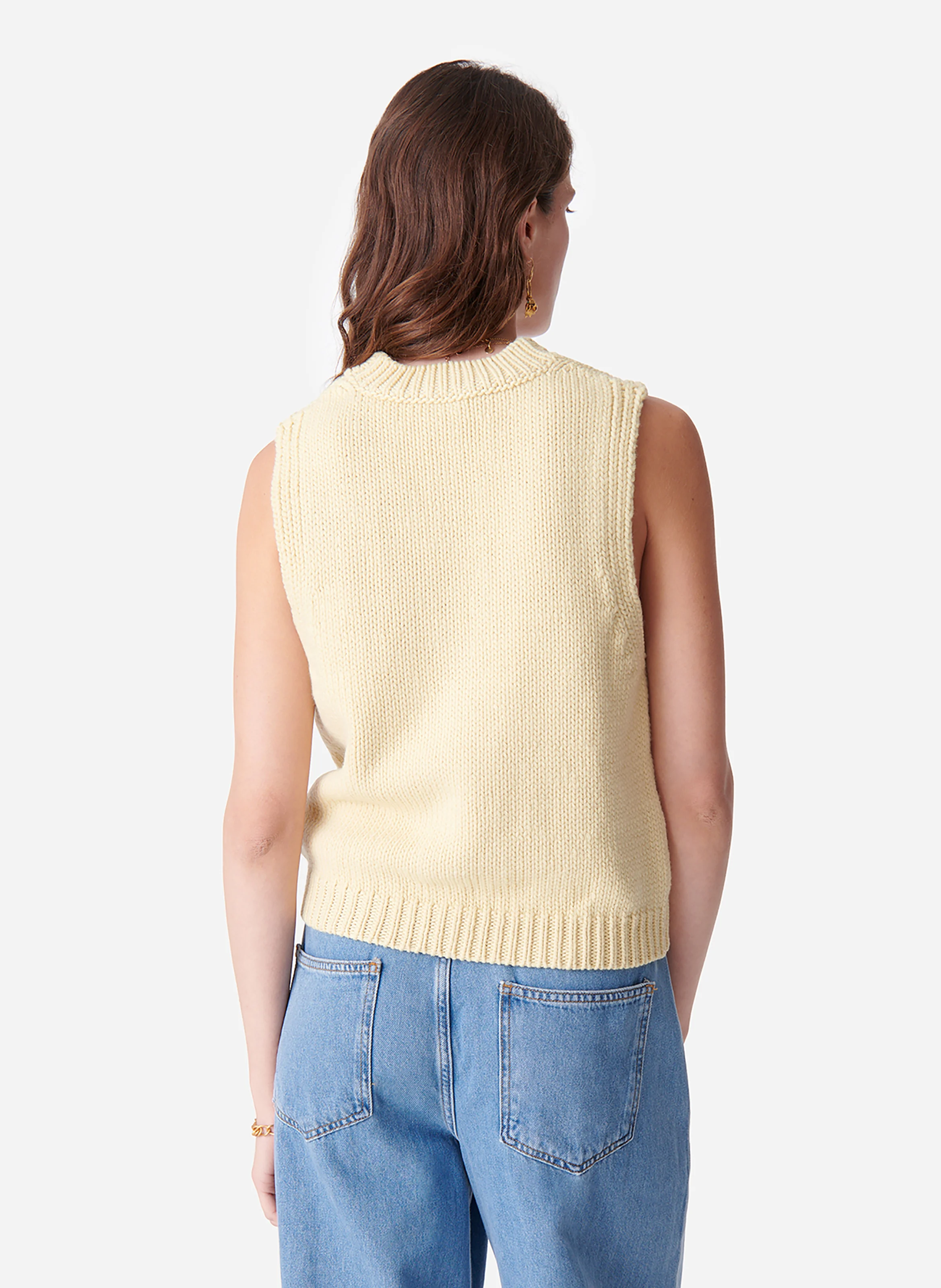 DOUNYA - Cardigan sans manches en laine| Jaune