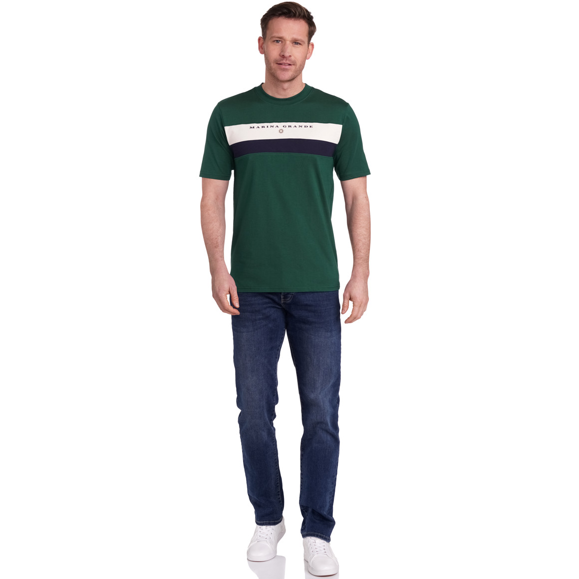 VanVaan Herren T-Shirt mit Farbteiler dunkelgrün / weiss / dunkelblau