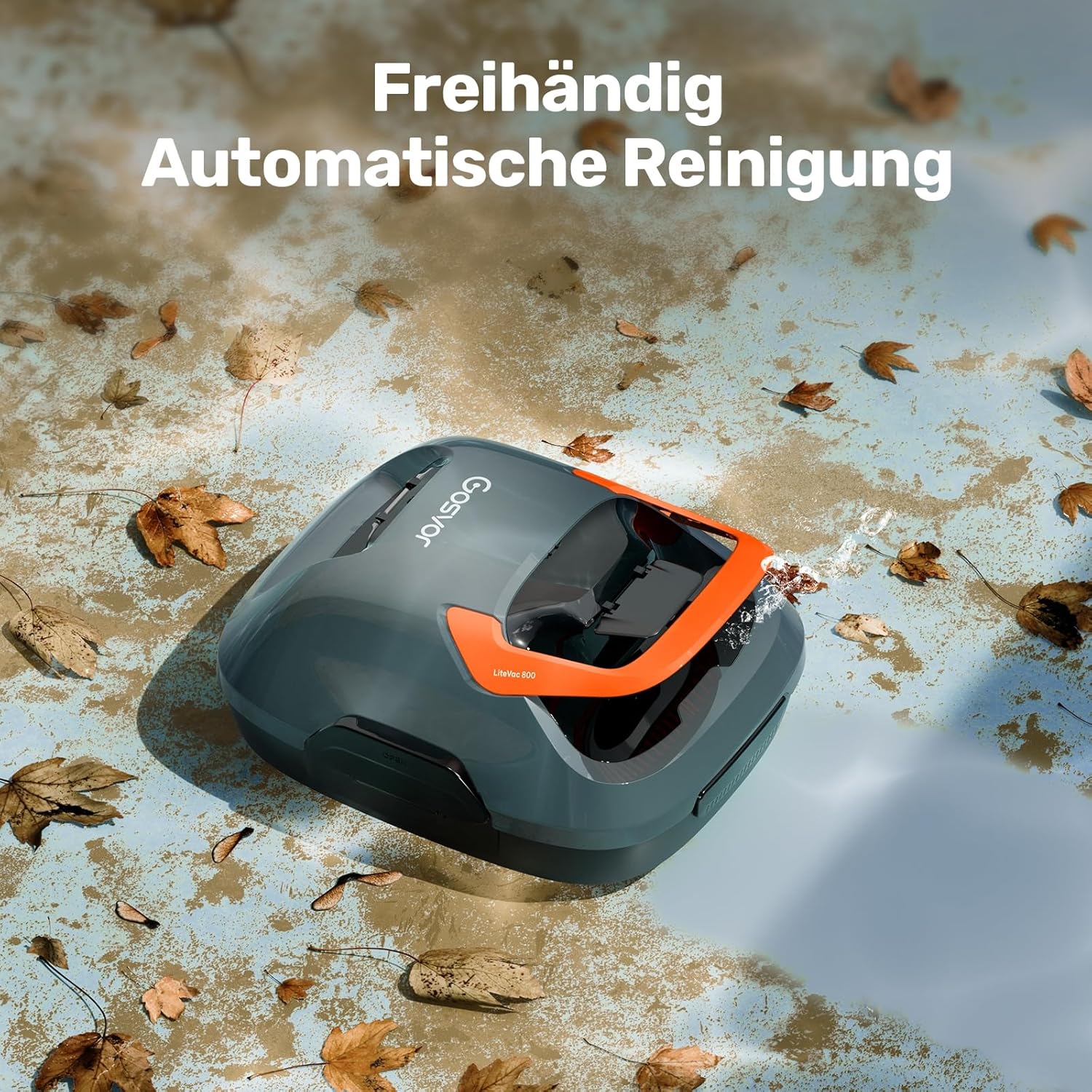 Poolroboter, Akku Poolsauger mit 90 Min. Reinigungszeit, Einfach zu Bedienen, Selbstparkfunktion, Poolsauger Bodensauger Ideal für 80 ㎡ Oberirdische Pools, Grau-Orange
