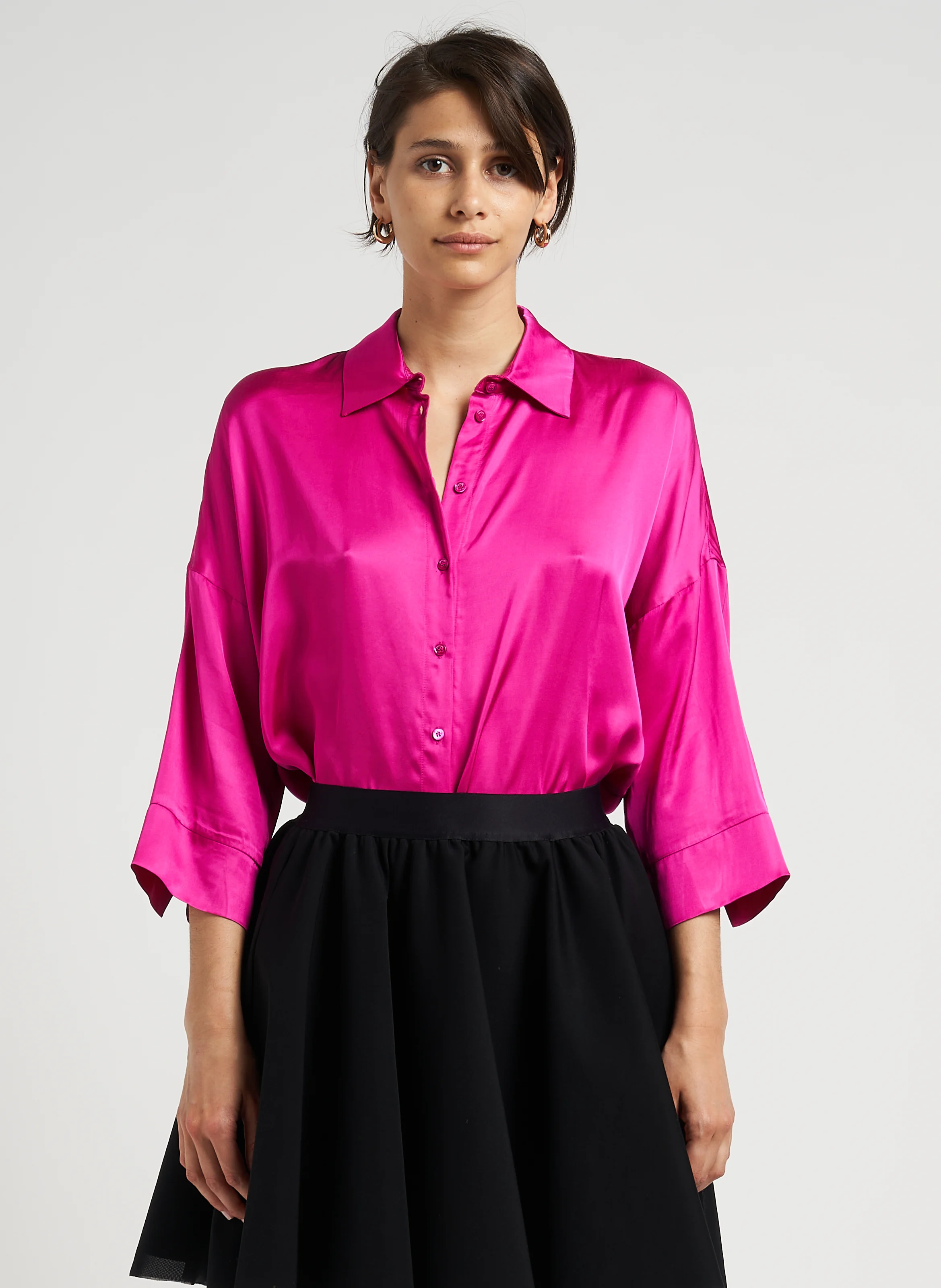 BEMBO - Chemise ample col classique en satin fluide| Rose