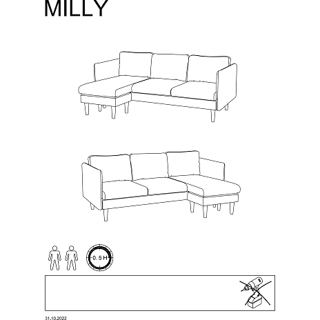 Milly 2-personers sofa m. chaiselong - beige