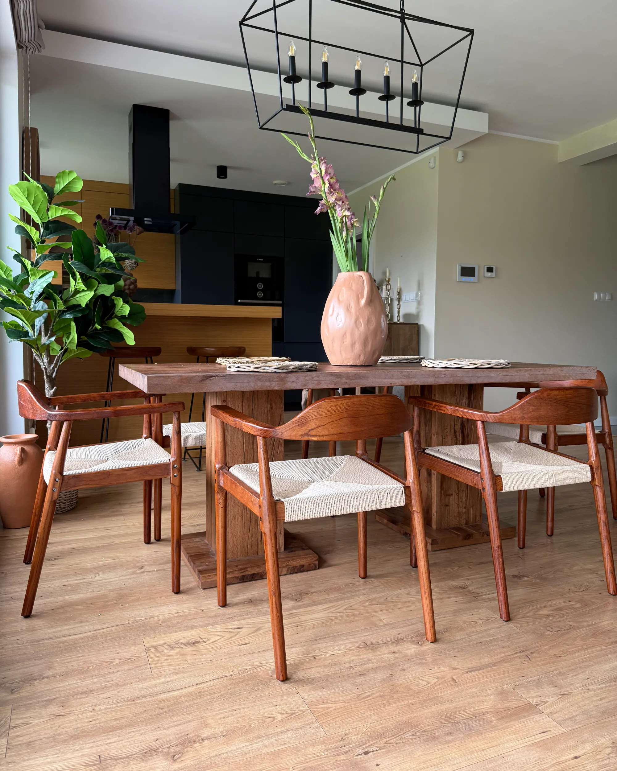 Set van 2 eetkamerstoelen OAKDALE Hout Donkerbruin/beige