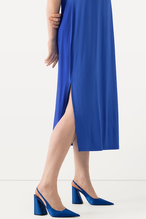 Slinky-Midikleid, A-Linie, V-Ausschnitt, ärmellos