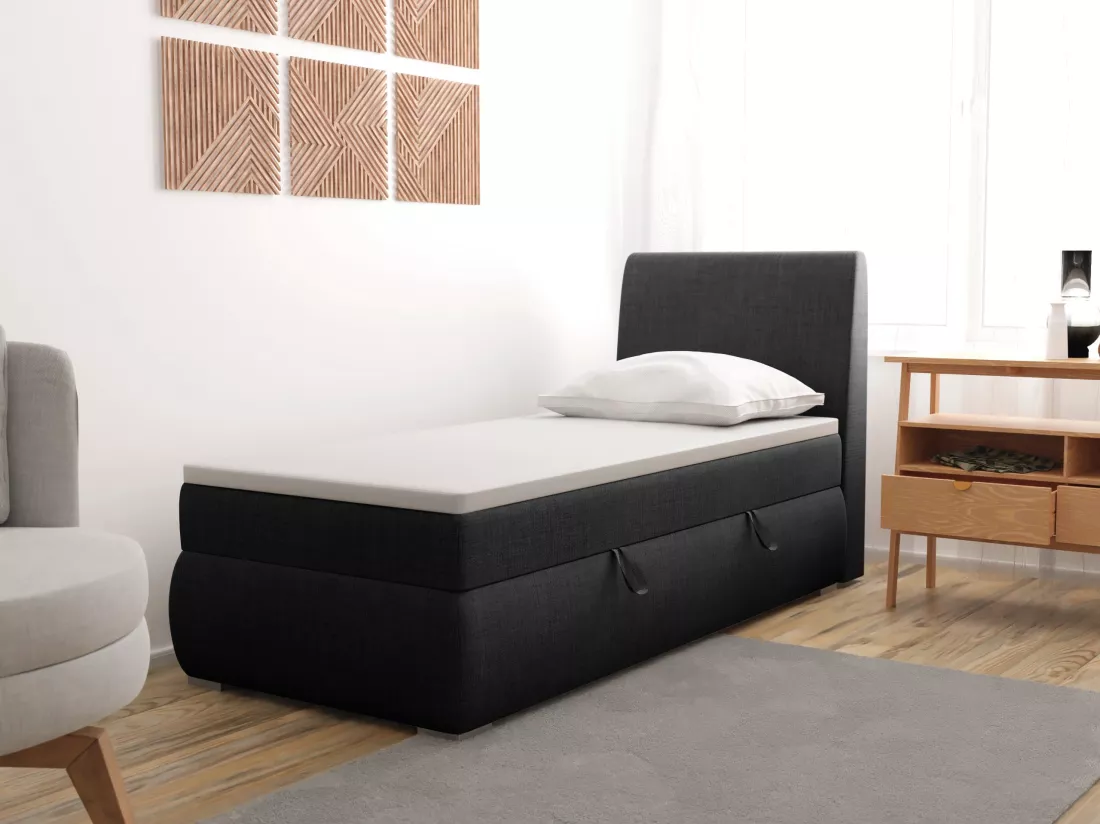 LIT BOXSPRING avec coffre de rangement Buffalo Mini côté droit 100x200 cm, Lux 23 (Noir)
