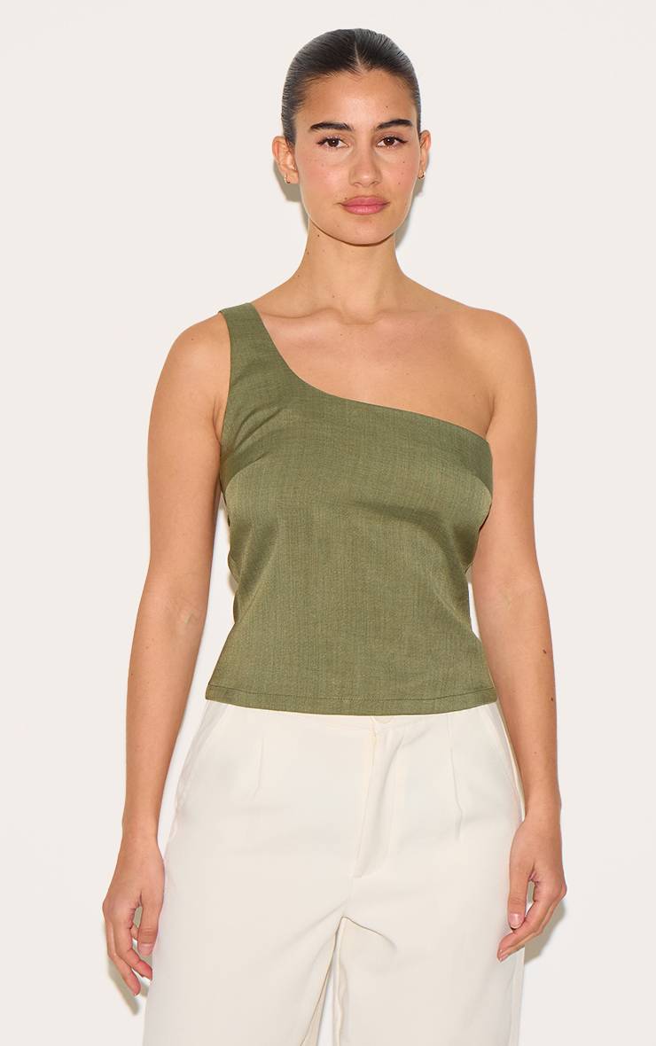 Vert Olive Haut Asymétrique En Tissu Tissé