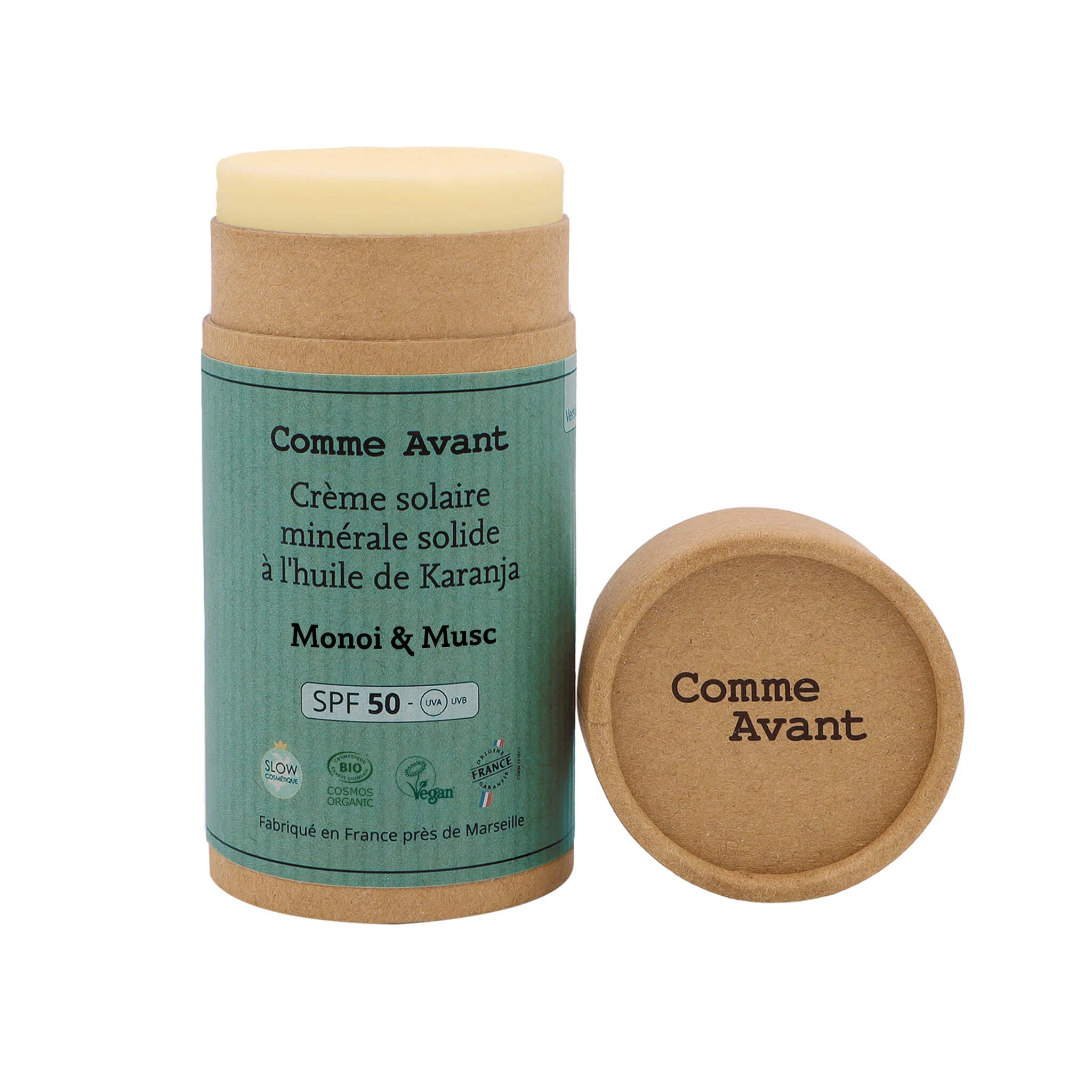 Crème solaire SPF50 minérale solide à l'huile de karanja - Version 3 - 1 crème solaire - 80g / Brut sans parfum