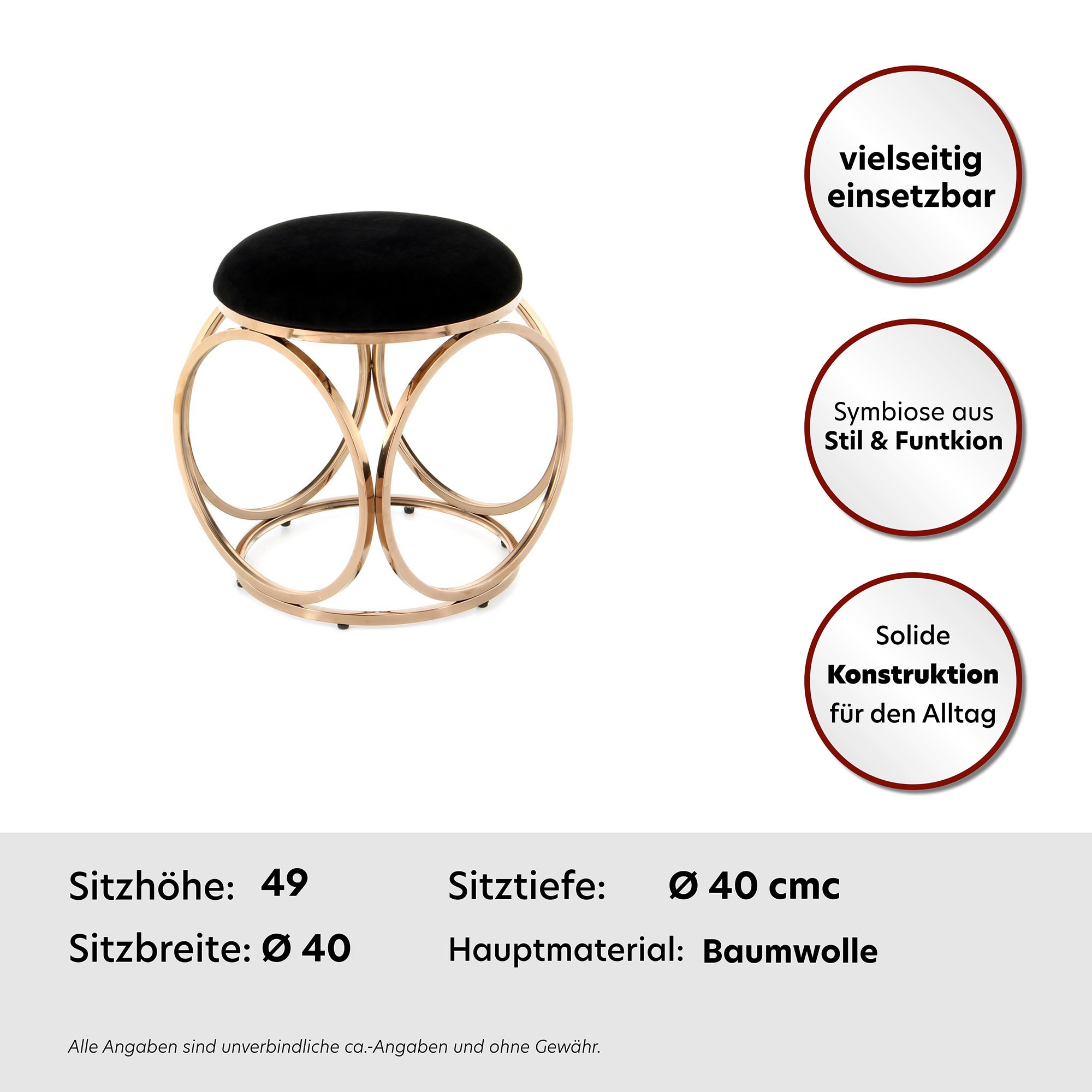 Kayoom Sitzhocker »Hocker Whitney 325,Hocker mit offenem Design,  Gestell aus Metall« 1 Stk. tlg. glamourös, hochwertig, pflegeleicht, rundes Sitzkissen