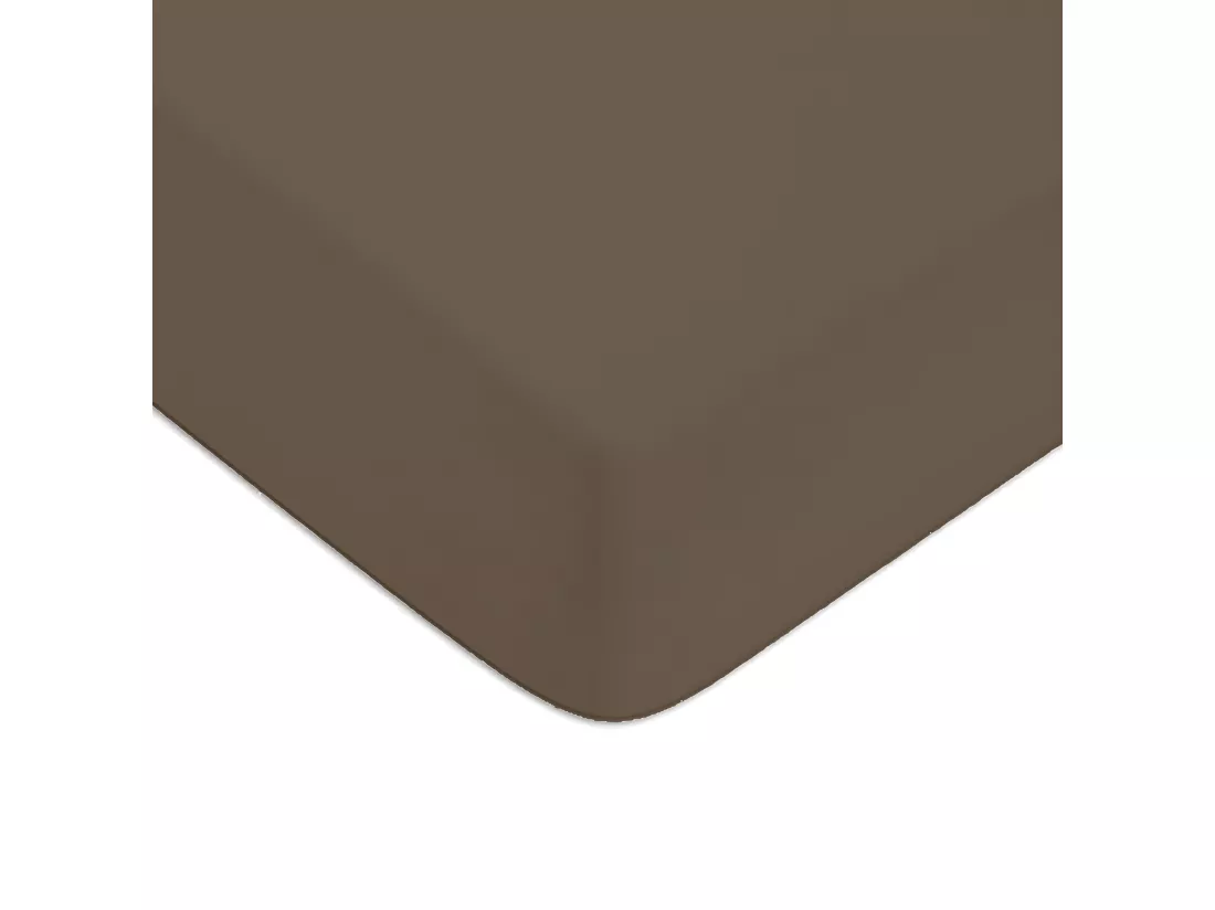 Drap housse en coton 57 fils uni bonnet 25cm taupe 180x200cm