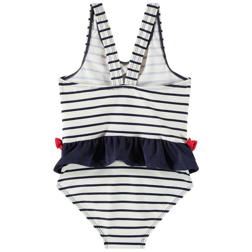 Maillot de bain 1 pièce en jersey à rayures pour bébé fille - Ecru