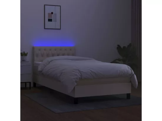 Sommier tapissier avec matelas et LED Crème 90x190 cm Tissu