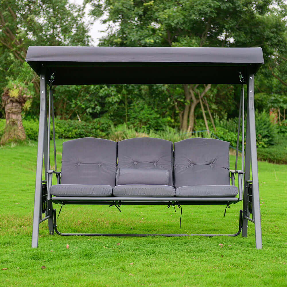 Home Deluxe - Descanso Tuinschommel, Grijs met Hoes - 3-Zits, B/H/L 115cm x 195cm x 198cm, incl. Bekerhouder, Zit- en Rugkussens | Tuinligstoel, Tuinlounge, Schommelstoel