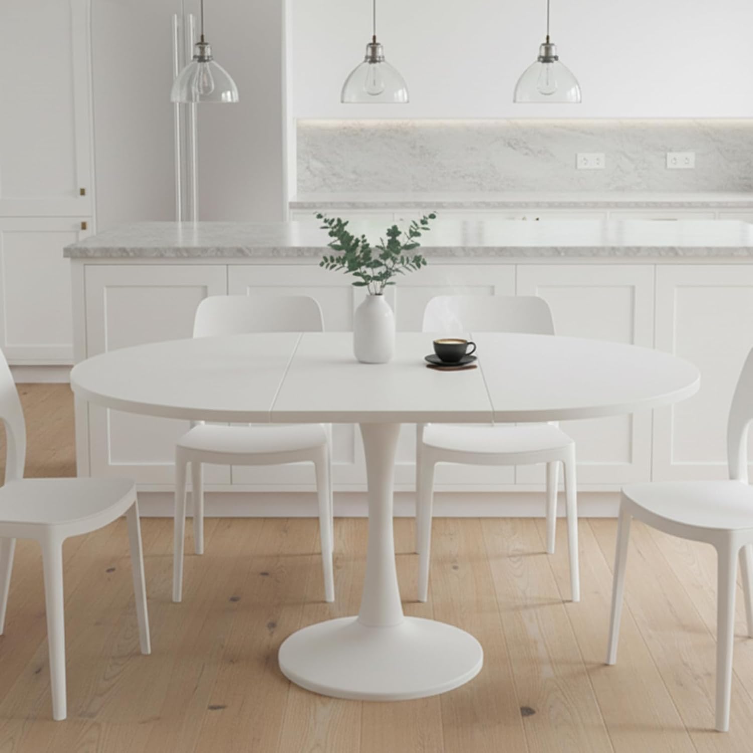 Esstisch Rund Ausziehbar, Esstisch Ausziehbar Weiss 100-140x100x75cm, Ausziehtisch Esszimmer für 4-6 Personen, Küchentisch für Esszimmer, Küche, Wohnzimmer (Weiß G)