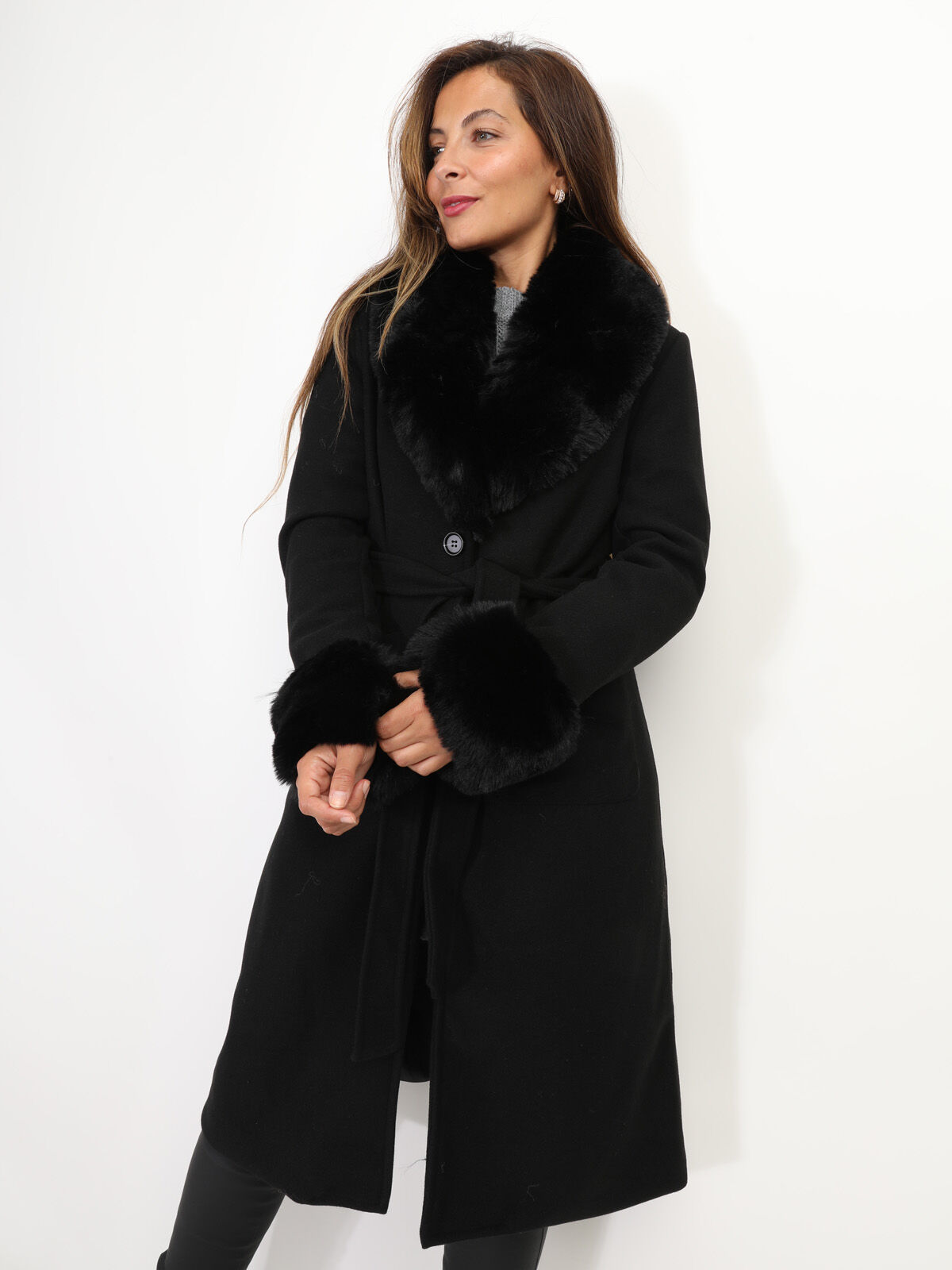 Manteau à col fourré- Noir