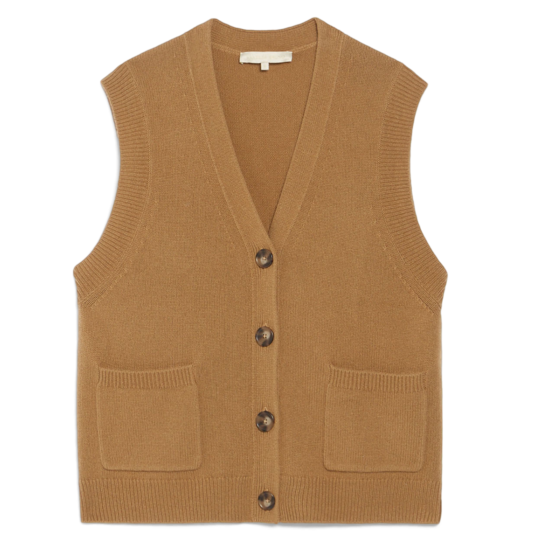 DASHLEY - Gilet droit col V en laine | Marron
