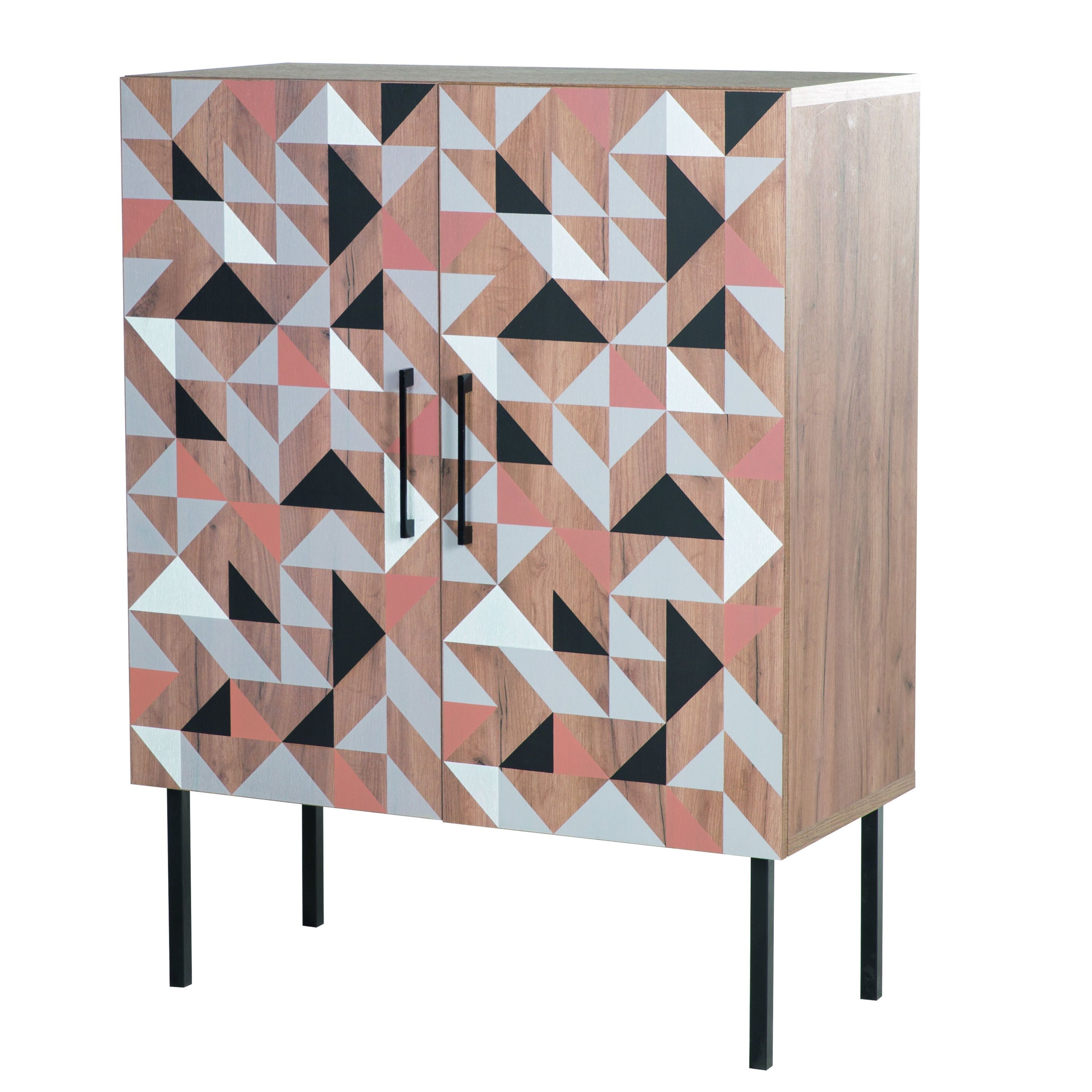 Spectral - Highboard mit 2 Türen mit Soft-Close, bedruckter Front, tobacco oak mit schwarz matt lackierten Metallkomponenten
