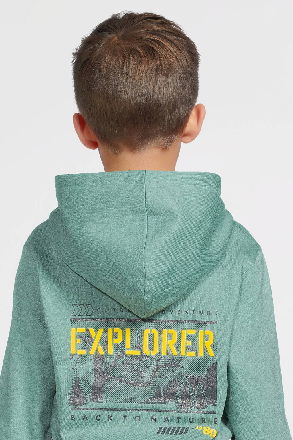 No Way Monday hoodie met backprint mintgroen/geel