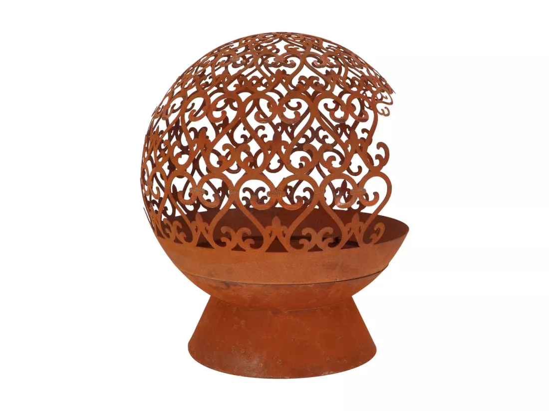 Brasero rond en métal arabesque - Rouillé - D 50 x H 57,5 cm