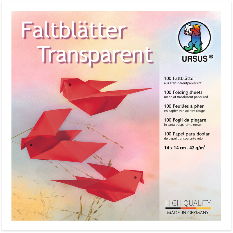 Ursus Origamipapier, transparent, 14 x 14 cm, rot, 100 Blatt