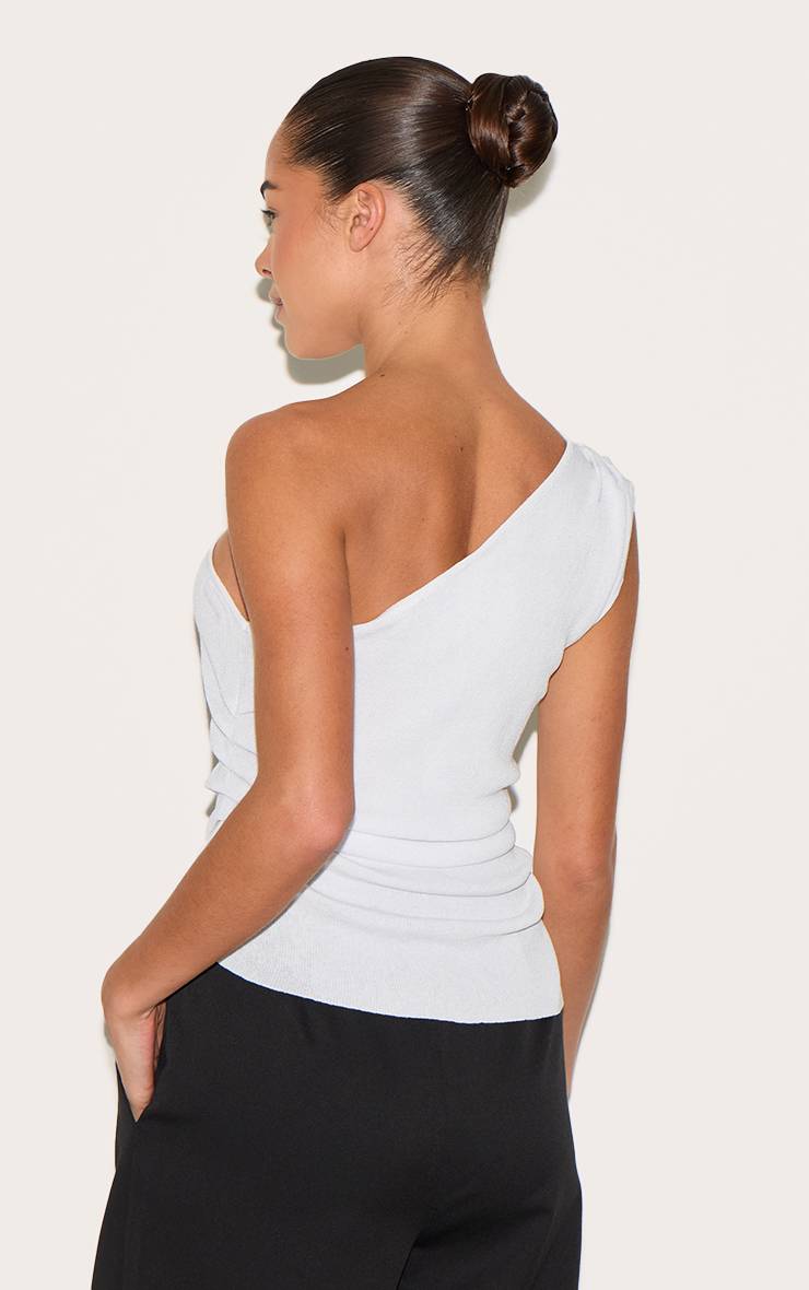 Blanc Haut En Maille Fine Asymétrique Avec Côté Froncé
