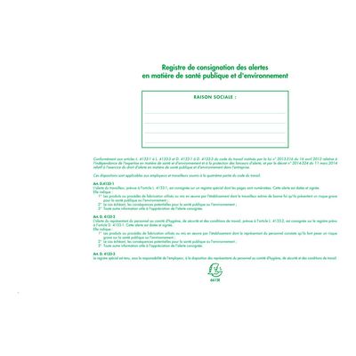 Exacompta - Registre des alertes de santé publique et de l'environnement - A4