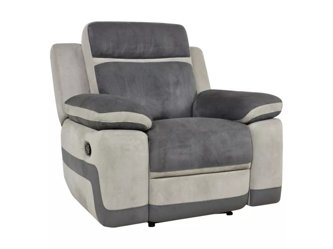 Canapé 3 places et un fauteuil relax en microfibre anthracite et bandes gris clair TALCA