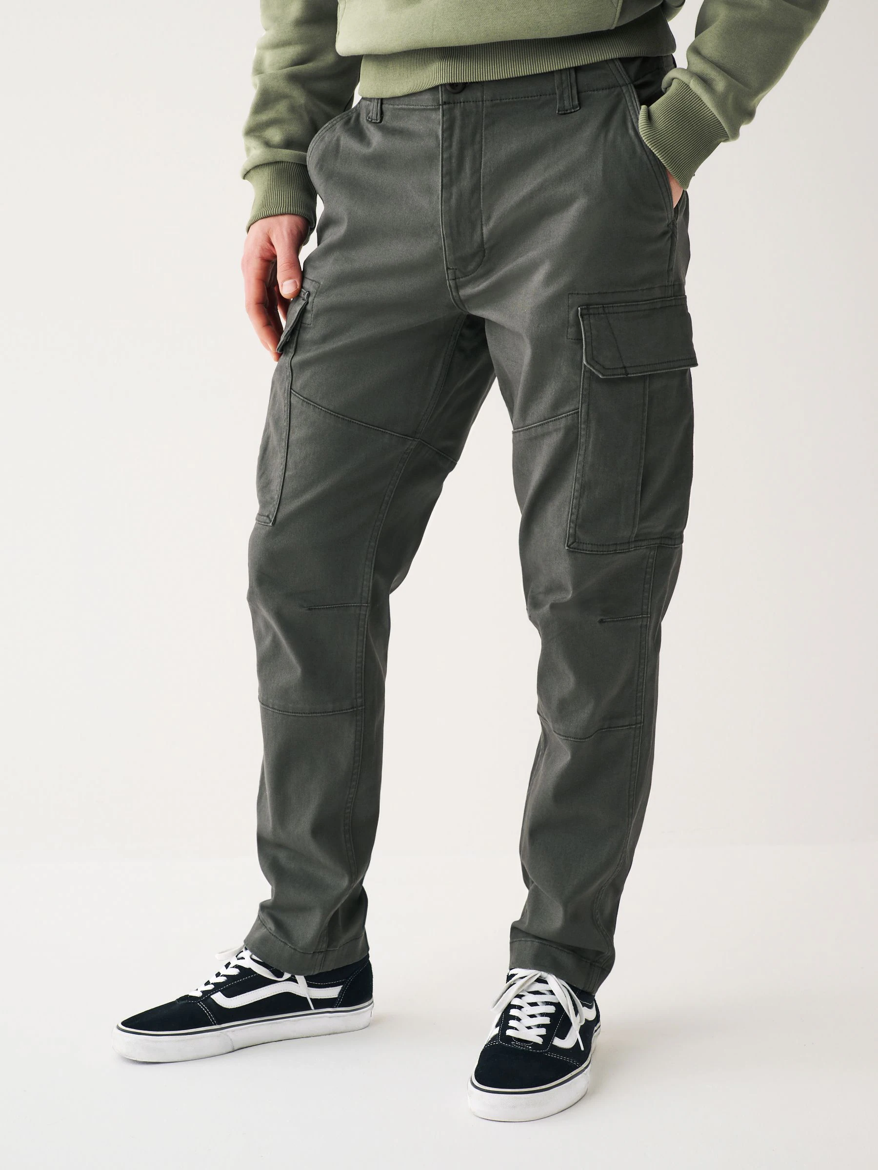 Antracietgrijs - Slim Fit - Katoenen cargostretchbroek