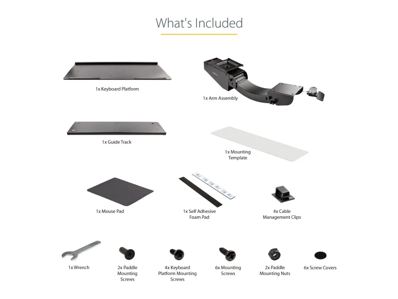 StarTech.com Under Desk Keyboard Tray, Full Motion & Height Adjustable Keyboard and Mouse Tray, 10
