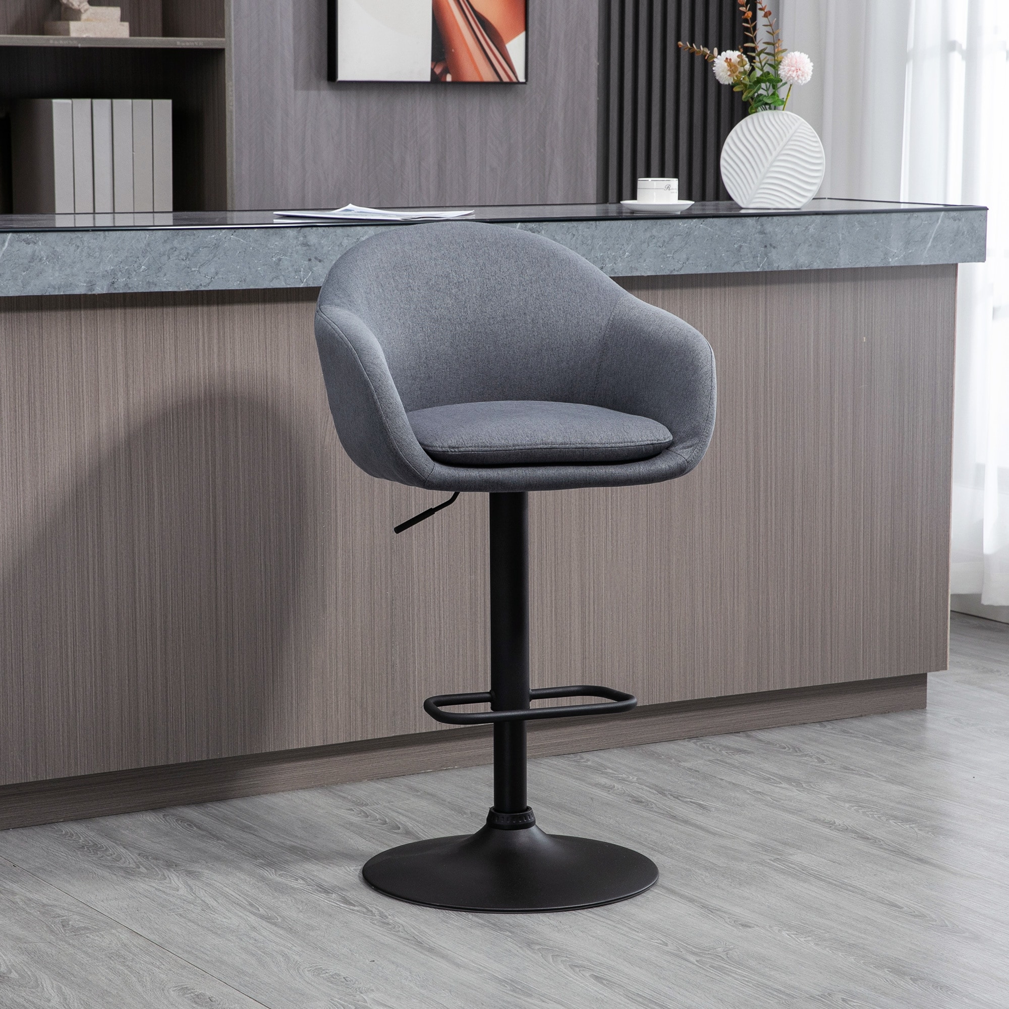 HOMCOM Barhocker mit Fußstütze grau 54L x 54B x 92-112H cm