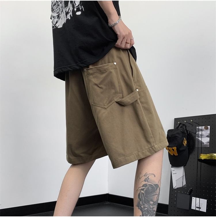 Mimiyox - Mid Rise Effen Cargo Shorts met Studs