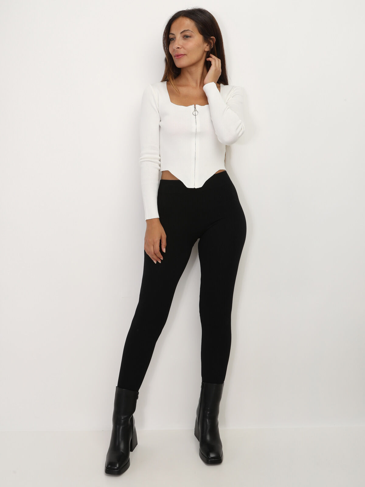 Crop top zippé à col carré- Blanc