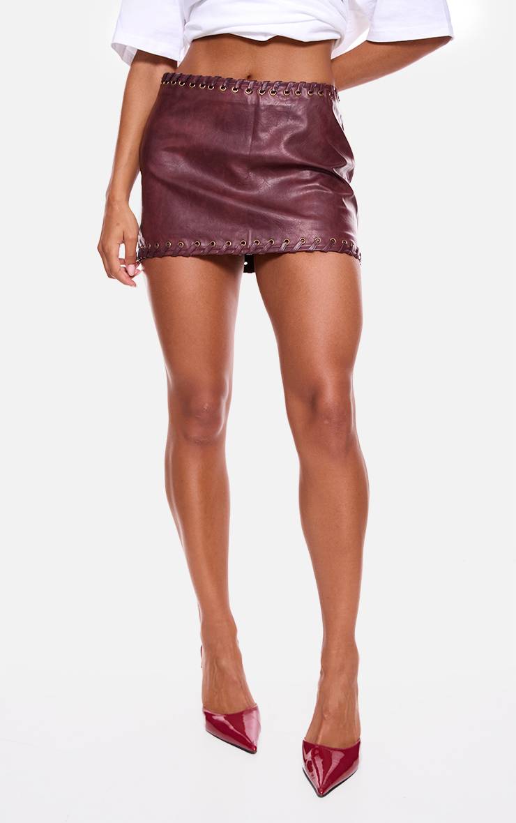 Rouge Bordeaux Mini-jupe Tressée En Synthétiquecuir