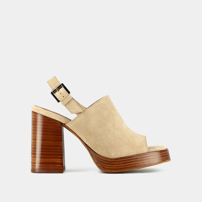 Sandales à talons et bouts carrés  en croute beige