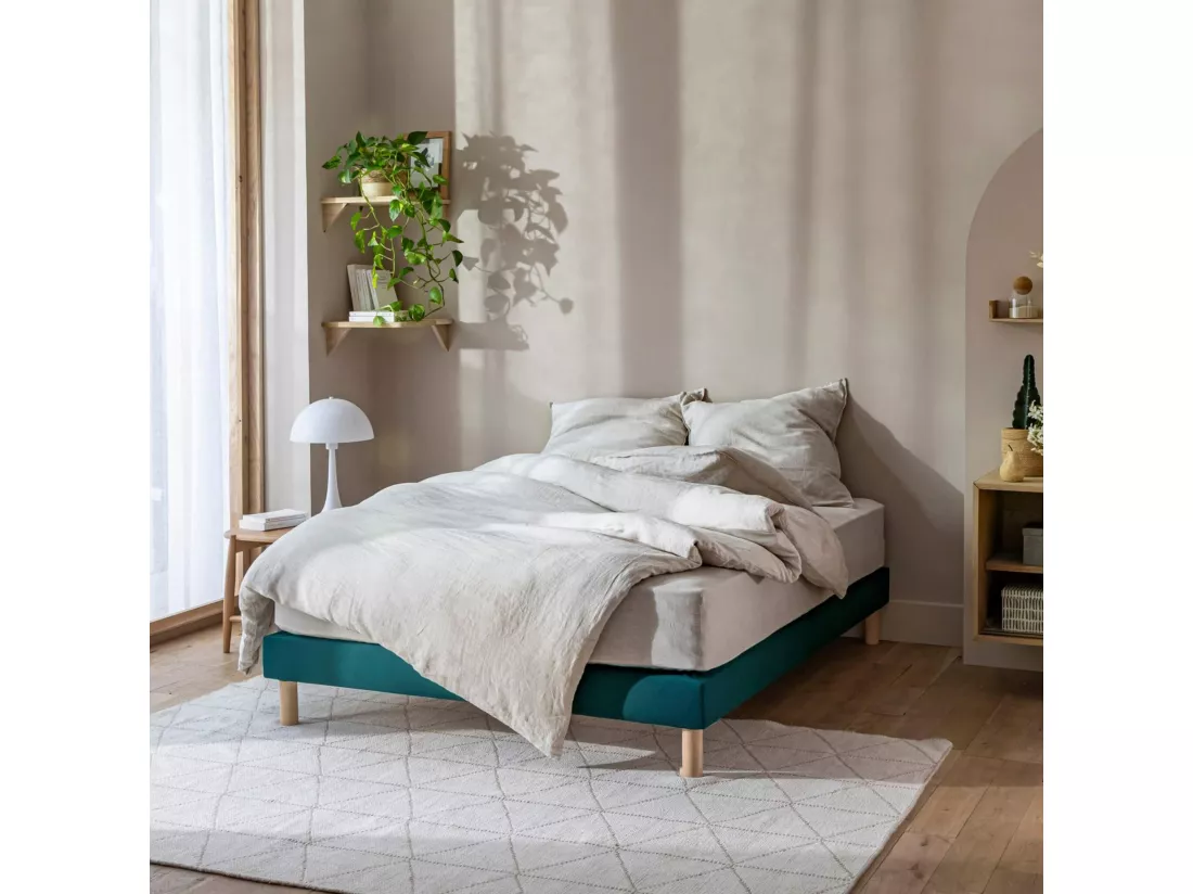 Cache-sommier coton jersey bleu canard 110x200