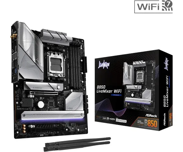 ASRock B850 LIVEMIXER WIFI - Bundkort - ATX - Socket AM5 - AMD B850 Chipset - USB-C 3.2 Gen 2x2, USB-C 3.2 Gen2, USB 3.2 Gen 2, USB 3.2 Gen 1 - Wi-Fi 7, Bluetooth, 2.5 Gigabit LAN - onboard grafik (CPU påkrævet) - HD Audio (8-kanaler)