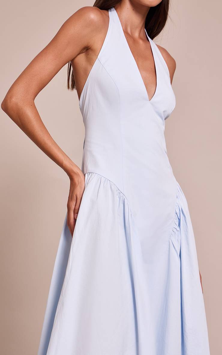 Bleu Clair Robe Midaxi Plongeante Dos Nu En Tissu Tissé
